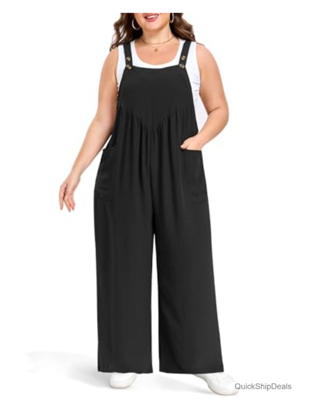 Plus Size Overalls for Women Loose Fit Wide Leg Jumpsuits with Pockets